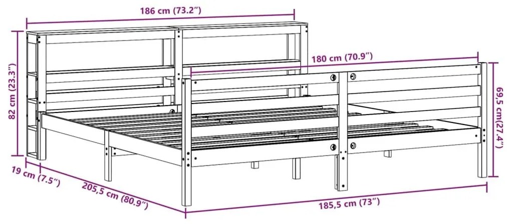 Σκελετός Κρεβατιού Χωρίς Στρώμα 180x200 εκ Μασίφ Ξύλο Πεύκου - Καφέ