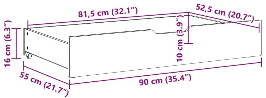 Συρτάρια Κρεβατιού 2 τεμ 90x55x16 εκ Καφέ Κεριού Μασίφ Πεύκο - Καφέ