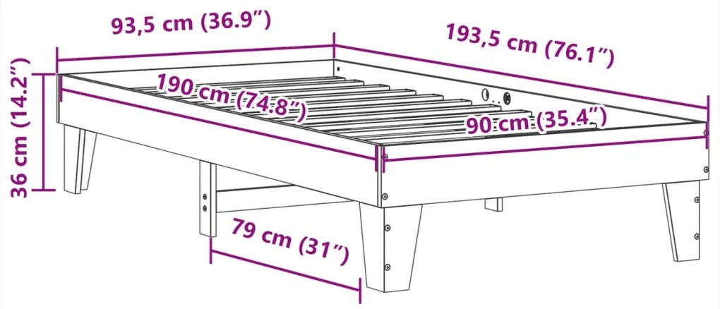 ΣΚΕΛΕΤΟΣ ΚΡΕΒ. ΧΩΡΙΣ ΣΤΡΩΜΑ ΚΑΦΕ ΚΕΡΙΟΥ 90X190 ΕΚ ΜΑΣΙΦ ΠΕΥΚΟ 855378