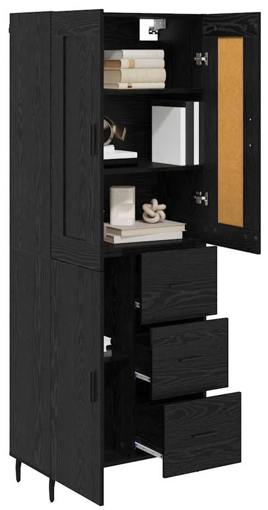 vidaXL Highboard με συρτάρι 2 pcs Μαύρη Οξυά Σύνθετο Ξύλο και Γυαλί