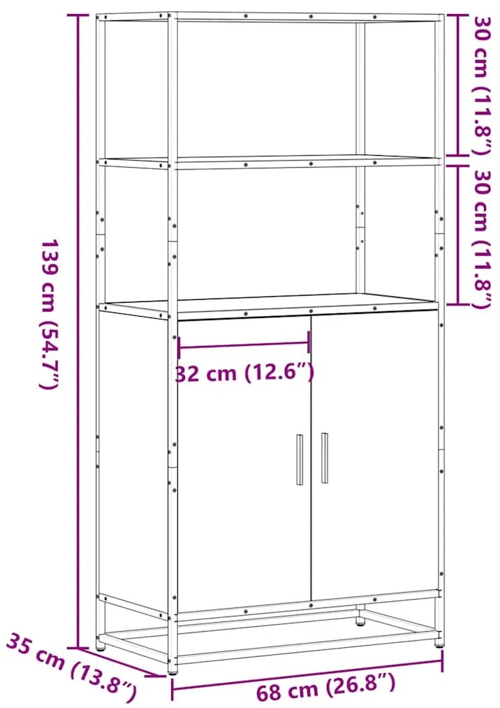 Highboard Καπνιστή δρυς 68x35x139 cm Κατασκευασμένο ξύλο - Καφέ