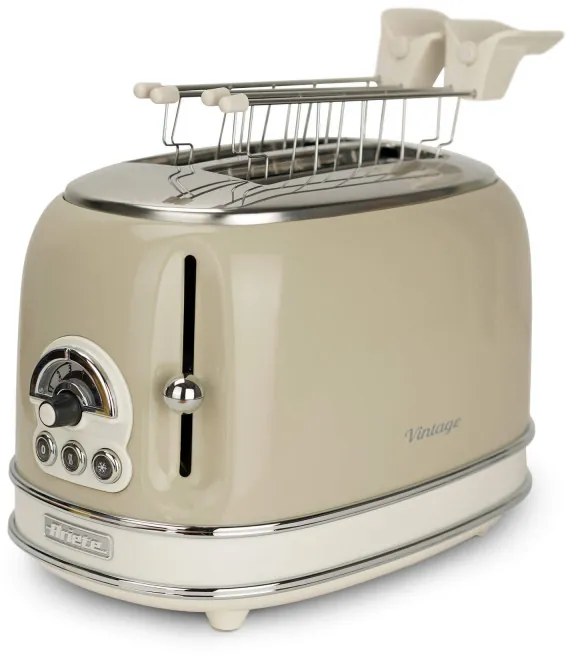 Τοστιέρα ψωμιού Ariete VINTAGE 0155/03, 810W, 2 φέτες, 3 λειτουργίες, 6 στάδια, Αφαιρούμενος δίσκος ψίχας, Μπεζ