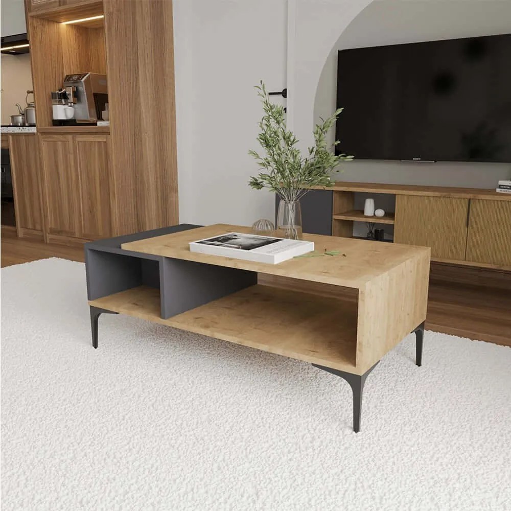 Τραπέζι Σαλονιού Tarz 360ALE1601 90x50x39cm Anthracite-Oak