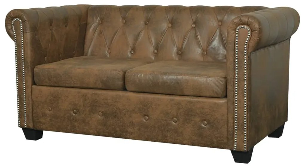 vidaXL Καναπές Chesterfield Διθέσιος Καφέ από Συνθετικό Δέρμα