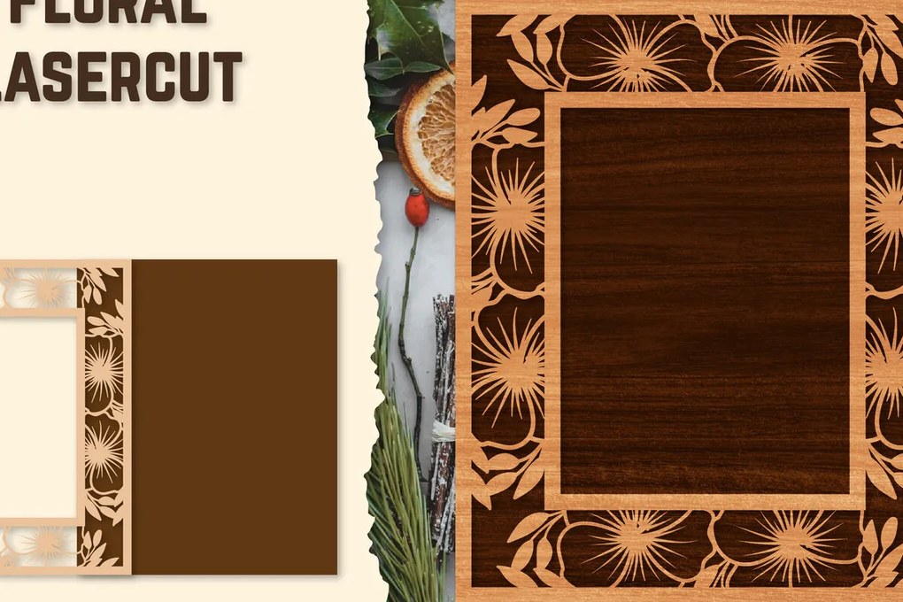 Intra απο ξύλο plywood  Χρώμα wenge 3mm-4mm πάχος - Κορνίζα Photo Floral Lasercut Δίασταση 20x25 cm INTRAFABR-106158021