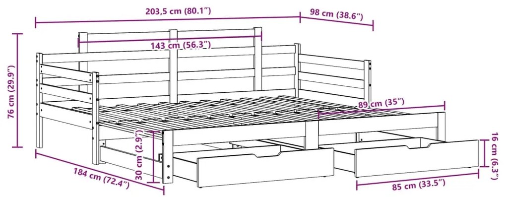 Καναπές Κρεβάτι Συρόμενος Χωρίς Στρώμα 90x200 εκ. &amp; Συρτάρια - Καφέ