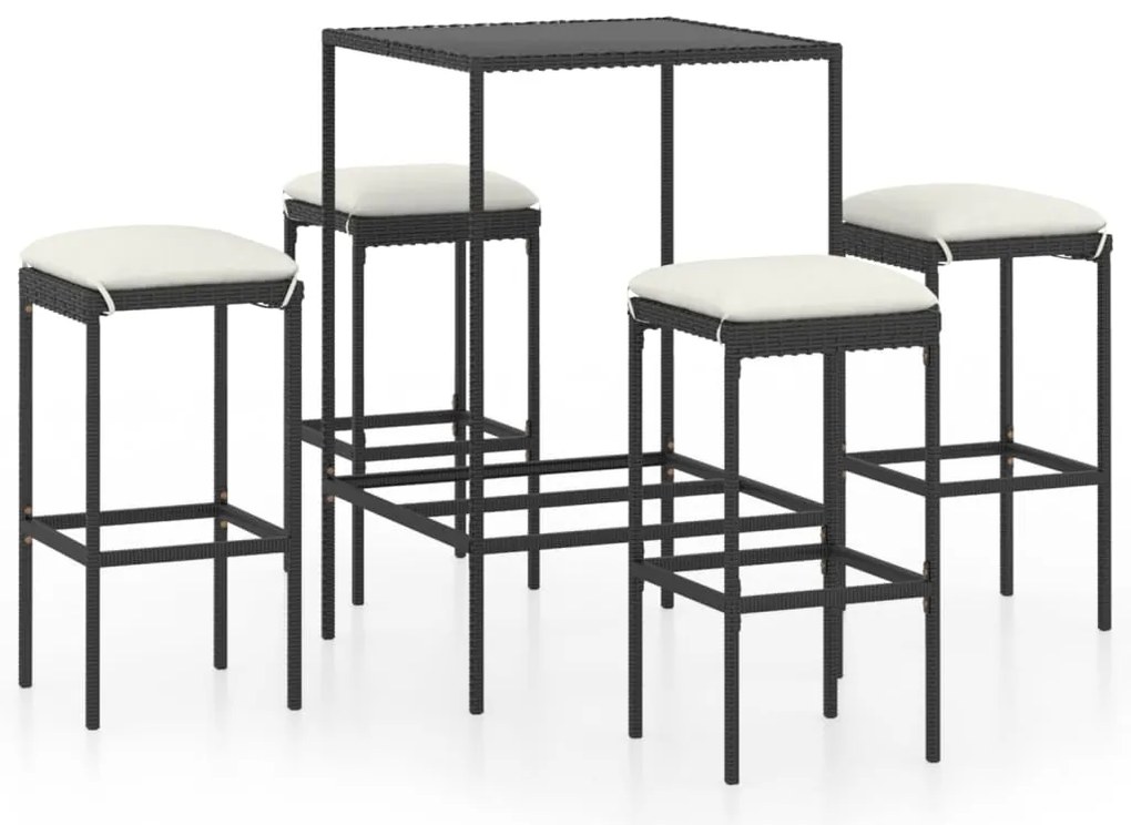 vidaXL Σετ Επίπλων Μπαρ Κήπου 5 τεμ. Μαύρο Συνθετ. Ρατάν με Μαξιλάρια