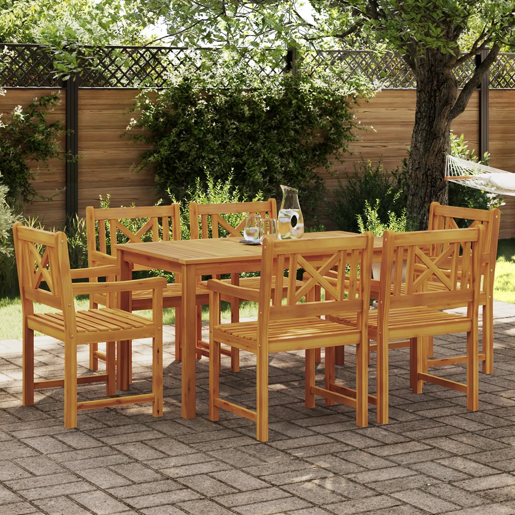 vidaXL Σέτ φαγητού για κήπο 7 pcs Καφέ Μασίφ ξύλο ακακίας