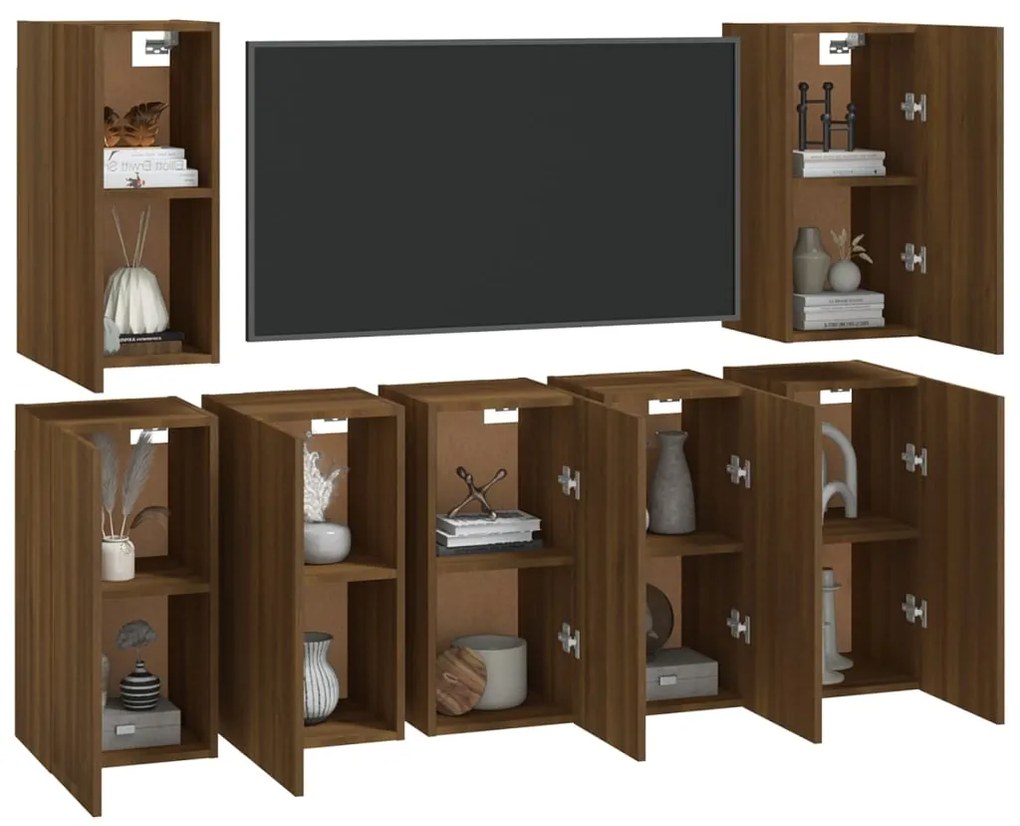 vidaXL Έπιπλα Τηλεόρασης 7 τεμ. Καφέ Δρυς 30,5x30x60 εκ. Επεξ. Ξύλο