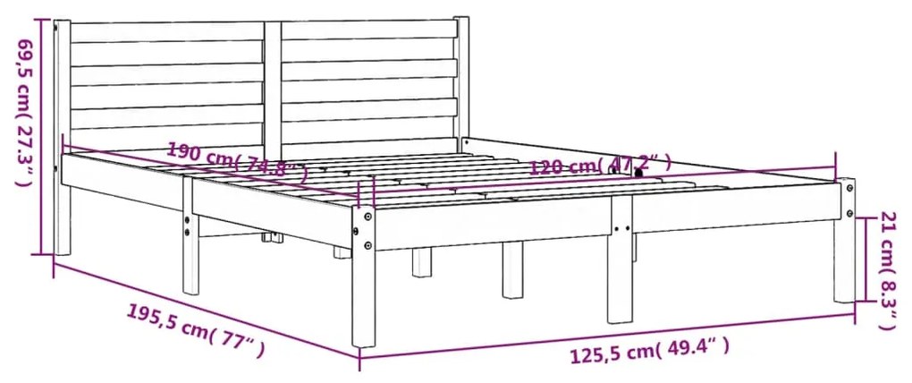 Σκελετός Κρεβ. Χωρίς Στρώμα Καφέ Κεριού 120x190 εκ Μασίφ Πεύκο - Καφέ