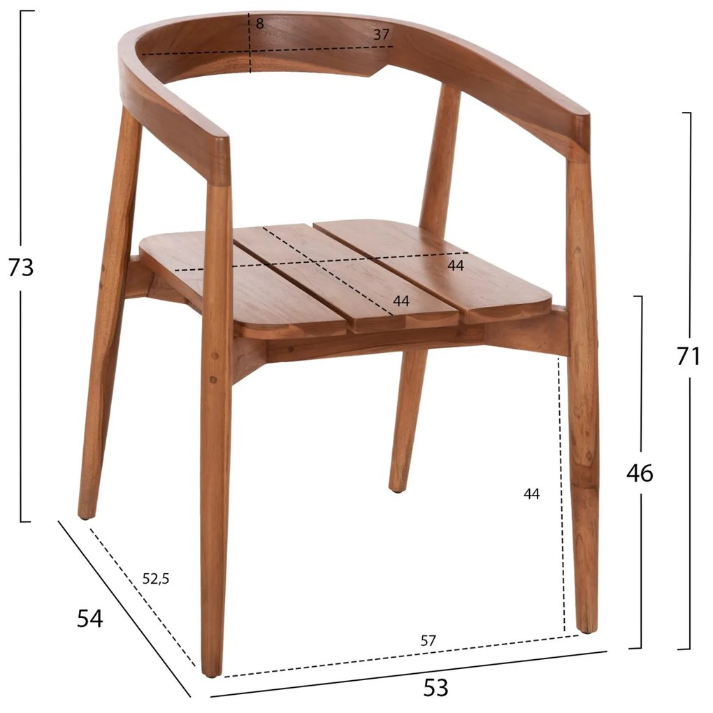 Πολυθρόνα Τραπεζαρίας ADONIS Ξύλο Teak Φυσικό 53x54x73Yεκ. 53x54x73 εκ.