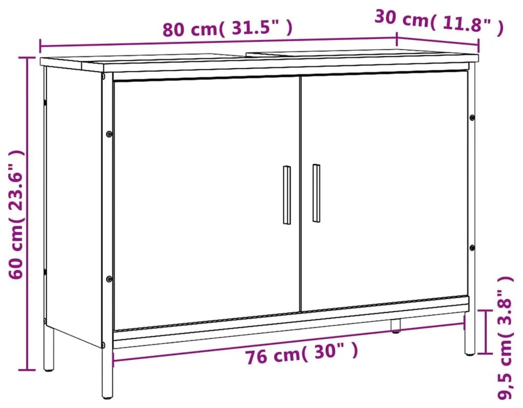 Ντουλάπι Νιπτήρα Μπάνιου Γκρι Sonoma 80x30x60 εκ. Επεξ. Ξύλο - Γκρι