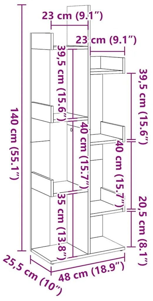 Βιβλιοθήκη Παλιό Ξύλο 48 x 25,5 x 140 εκ. από Μοριοσανίδα - Καφέ