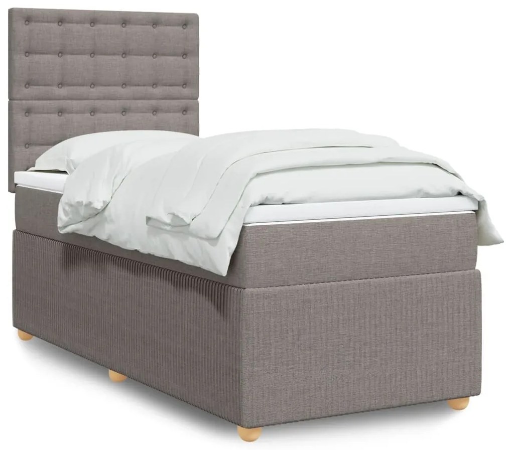 Κρεβάτι Boxspring με Στρώμα Taupe 100 x 200 εκ. Υφασμάτινο - Μπεζ-Γκρι