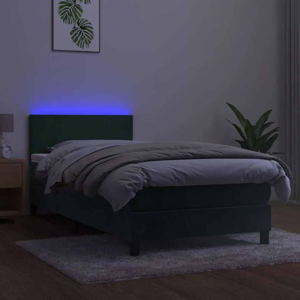 ΚΡΕΒΑΤΙ BOXSPRING ΜΕ ΣΤΡΩΜΑ &amp; LED ΣΚ. ΠΡΑΣΙΝΟ 90X190 ΕΚ ΒΕΛΟΥΔΟ 3134258