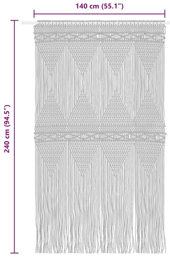 vidaXL Κουρτίνα Μακραμέ 140 x 240 εκ. Βαμβακερή