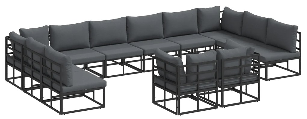vidaXL Σετ Καναπέ Κήπου 12 pcs Μαύρο 423 x 211.5 x 71 εκ Αλουμίνιο