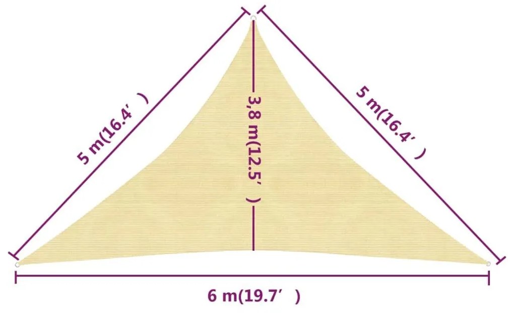 Πανί Σκίασης Μπεζ 5 x 5 x 6 μ. από HDPE 160 γρ./μ² - Μπεζ