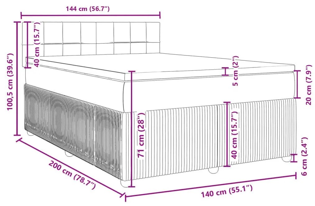 Κρεβάτι Boxspring με Στρώμα Ανοιχτό Γκρι 140x200 εκ. Βελούδινο - Γκρι