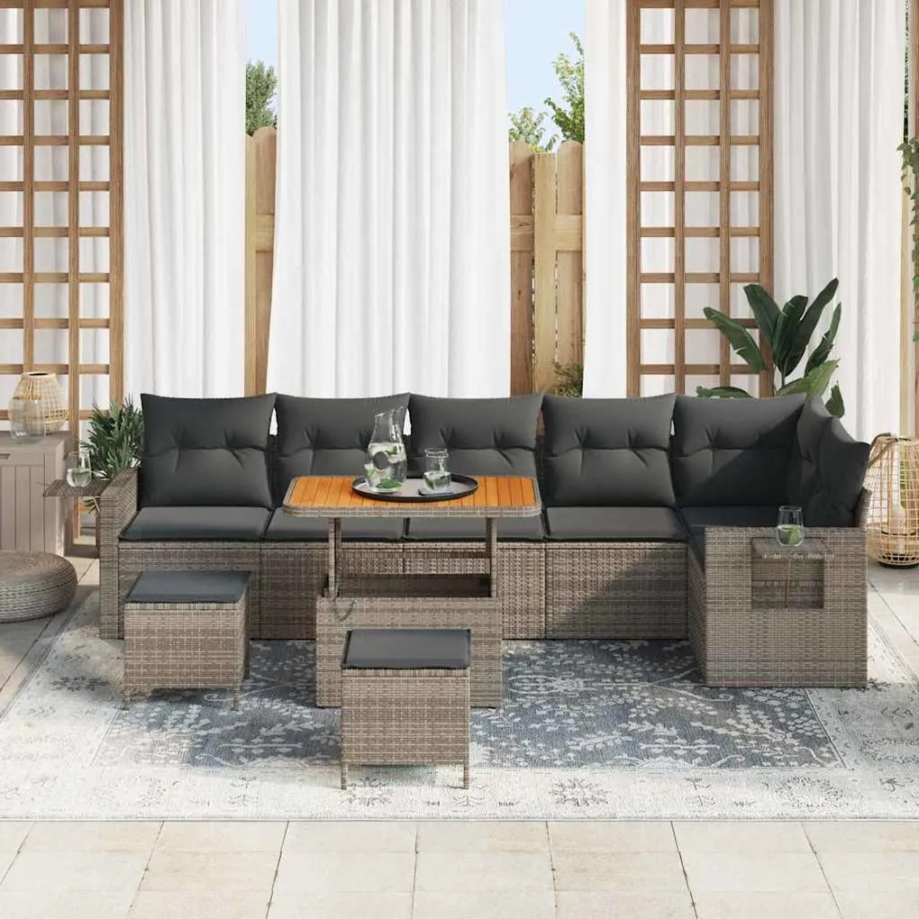 vidaXL Σετ Καναπέ Κήπου Ρυθμιζόμενο ύψος 9 pcs Γκρι συνθετικό ρατάν