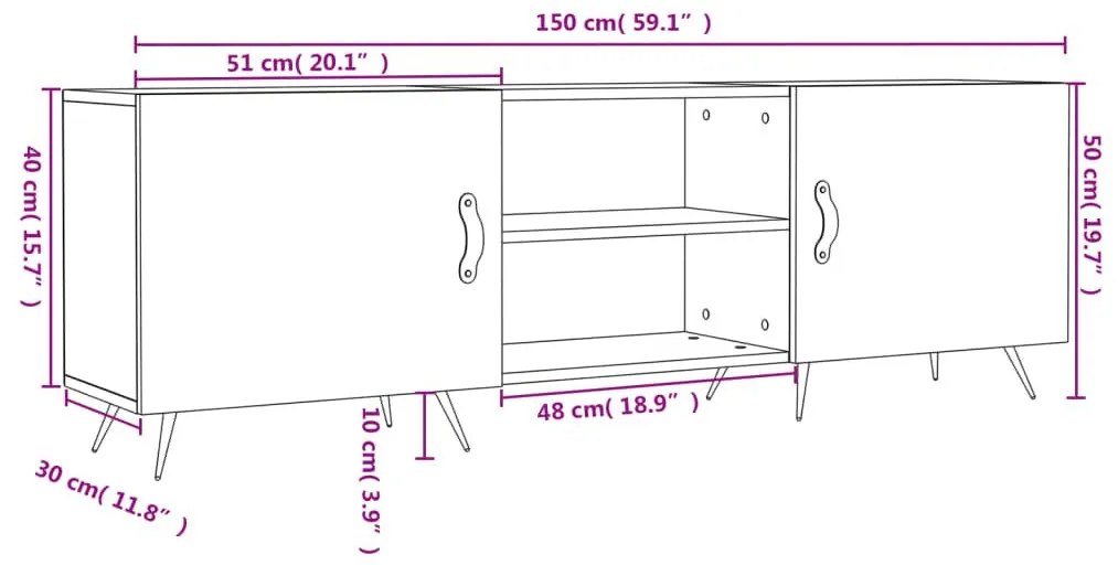 Έπιπλο Τηλεόρασης Γκρι Sonoma 150x30x50 εκ. από Επεξεργ. Ξύλο - Γκρι