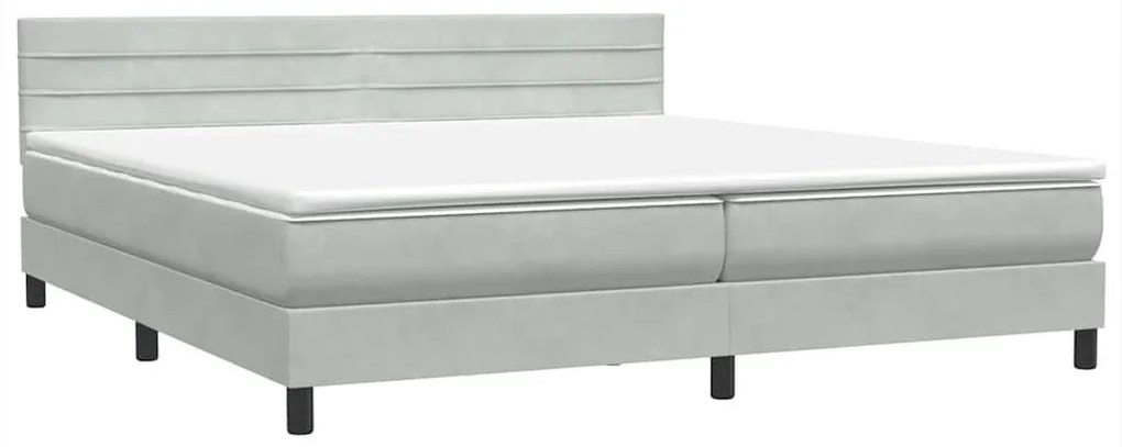 Κρεβάτι Boxspring με Στρώμα Ανοιχτό Γκρι 180x210 εκ. Βελούδινο - Γκρι