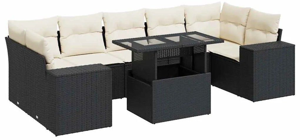 vidaXL Σαλόνι Κήπου 8 Τεμαχίων Μαύρο από Συνθετικό Ρατάν με Μαξιλάρια