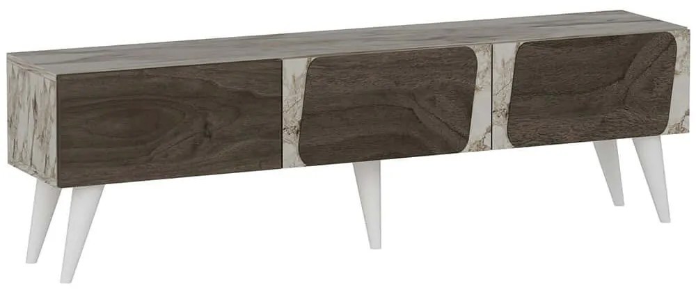 Έπιπλο Τηλεόρασης Veas 327ODS1134 150x30x43cm Marble Effect White-Walnut