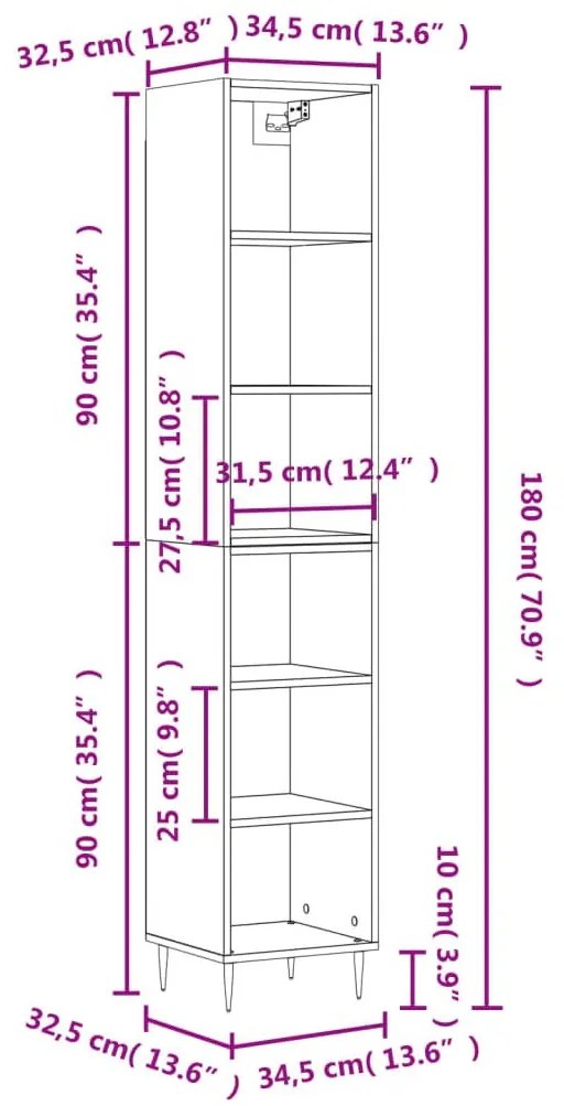 Ντουλάπι Λευκό 34,5 x 32,5 x 180 εκ. από Επεξεργασμένο ξύλο - Λευκό