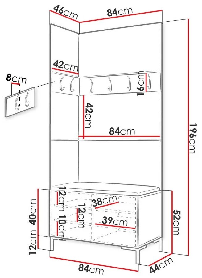 Σετ διαδρόμου Hartford F103, 196x84x46cm, 34 kg, Μαύρο, Οικολογικό δέρμα, Πλαστικοποιημένη μοριοσανίδα, Εντοιχισμένη, Τοίχου | Epipla1.gr