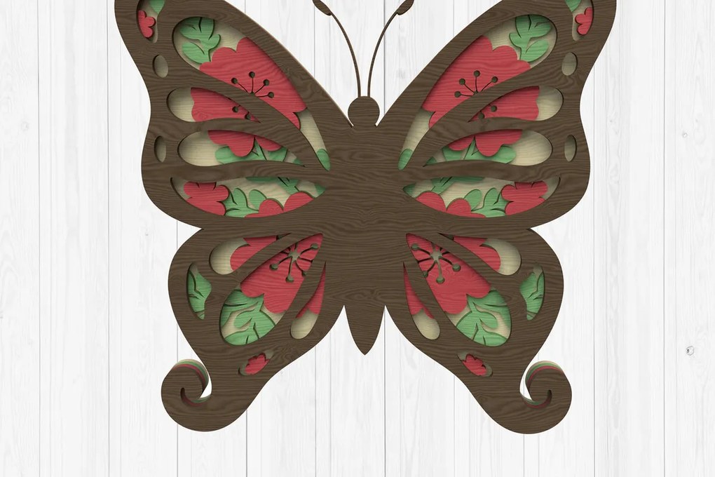 Intra απο ξύλο plywood Χρώμα wenge 3mm-4mm πάχος - Floral τέχνη τοίχου με στρώσεις πεταλούδας Δίασταση 30x20 cm INTRAFABR-96208859