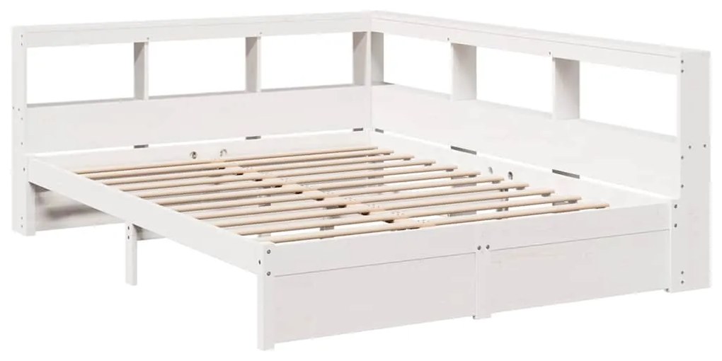 Κρεβάτι Βιβλιοθήκη Χωρίς Στρώμα Λευκό 135x190 εκ Μασίφ Πεύκο - Λευκό