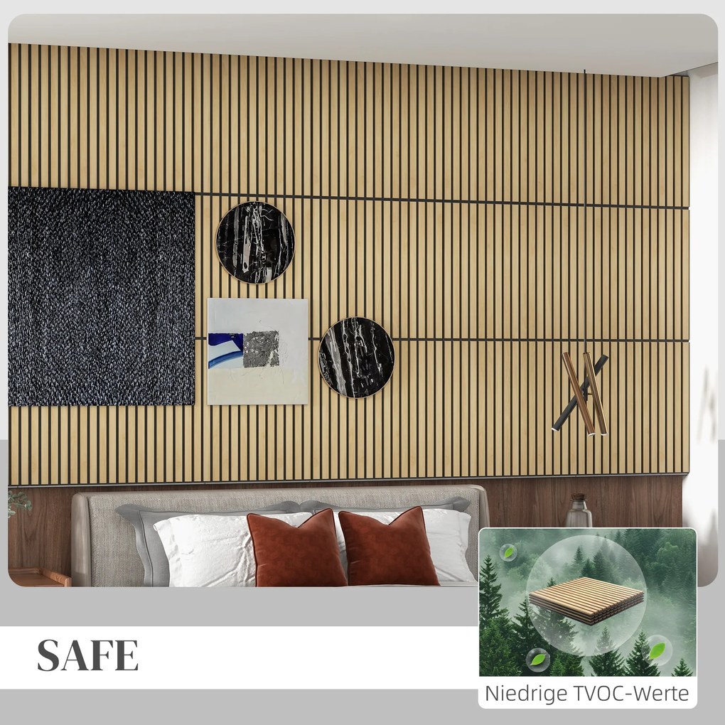 HOMCOM Ακουστικό Πάνελ, Ηχοαπορρόφηση, DIY Πάνελ με Λάμες, MDF &amp; Πολυεστέρας, Εύκολη Εγκατάσταση, Δρυς