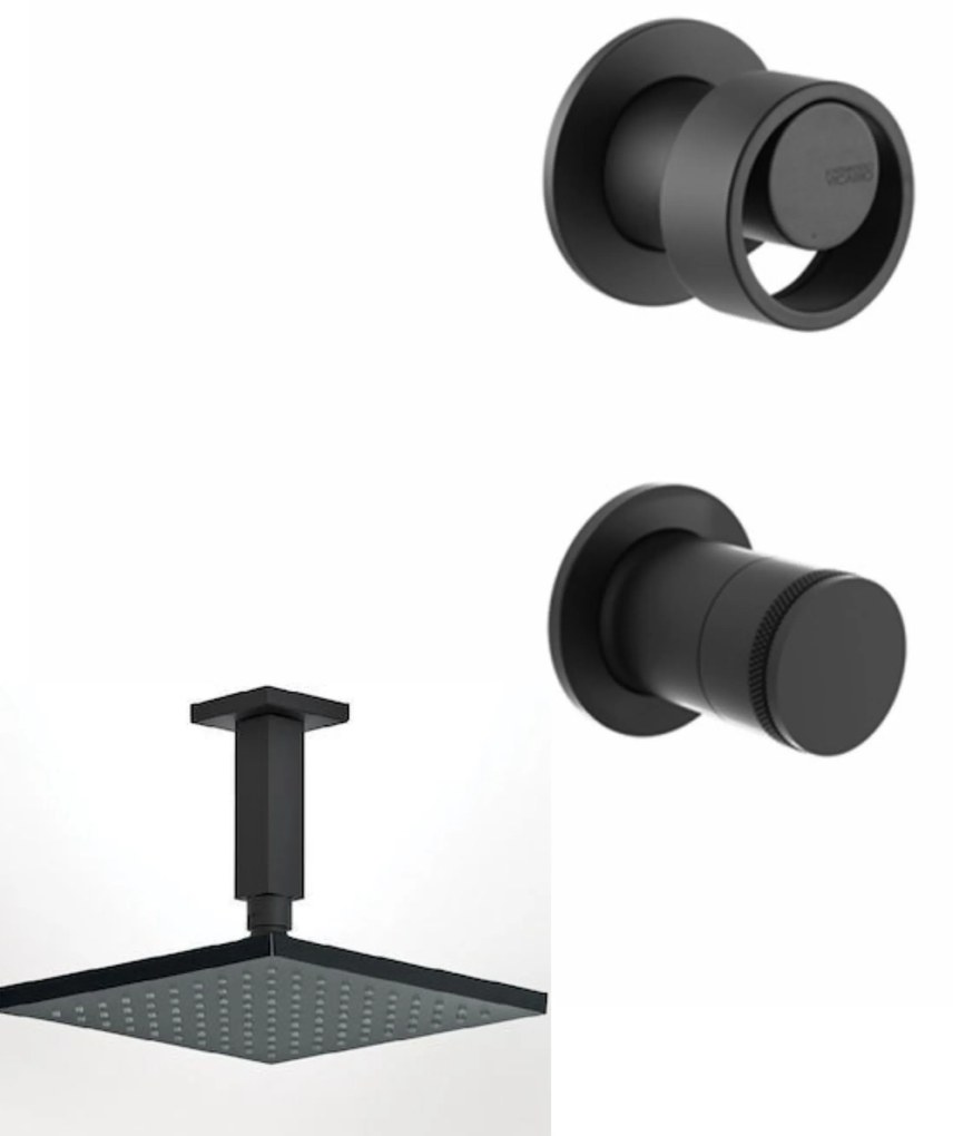 Almar Black Matt Κεφαλή Ντους 20εκ. Με Μπράτσο Οροφής&amp; Μικτ. Εντοιχ. Με Εκτροπεα 2 Εξοδων Halo Vicario