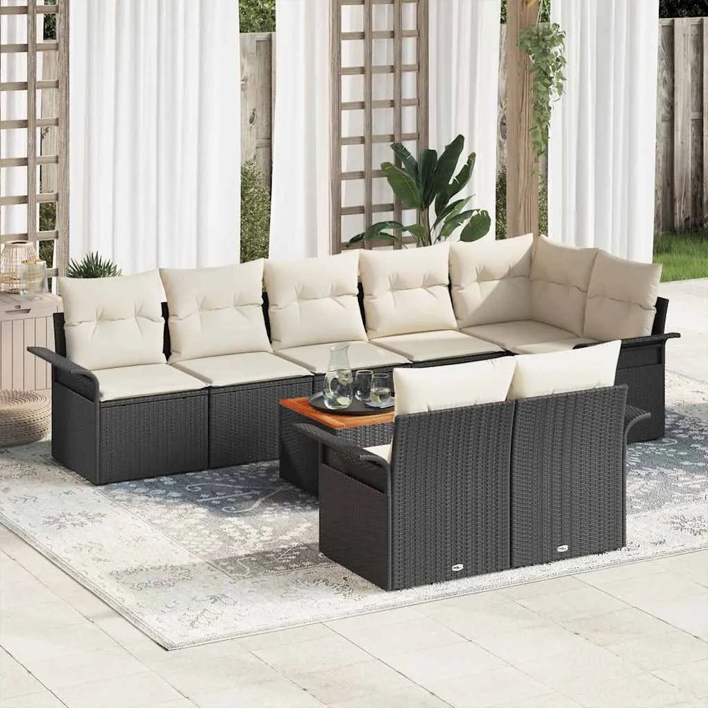vidaXL Σετ Καναπέ Κήπου 9 pcs Μαύρο Πολυ ράταν