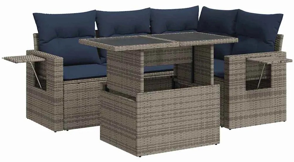 vidaXL Σετ Καναπέ Κήπου 5 Τεμαχίων Γκρι Συνθετικό Ρατάν με Μαξιλάρια