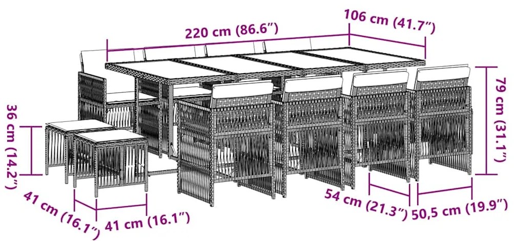 vidaXL Τραπεζαρία Κήπου 13 Τεμαχίων Γκρι Συνθετικό Ρατάν με Μαξιλάρια