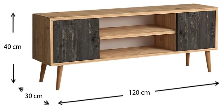 Έπιπλο τηλεόρασης Parma Megapap μελαμίνης χρώμα industrial grey - oak 120x30x40εκ. - GP022-0071,2 - GP022-0071,2