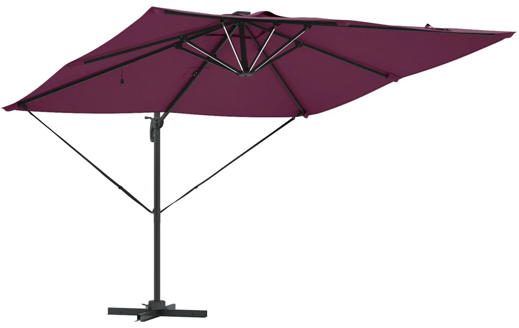 vidaXL Cantilever Roma Παράσολα με LED σε Μπορντό, 286 x 285 x 270 cm, Αλουμίνιο.
