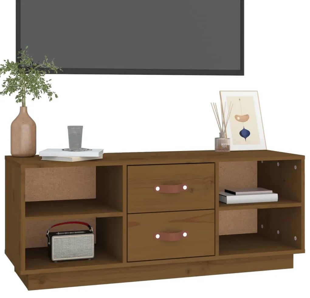 vidaXL Έπιπλο Τηλεόρασης Καφέ Μελί 100x34x40 εκ. από Μασίφ Ξύλο Πεύκου