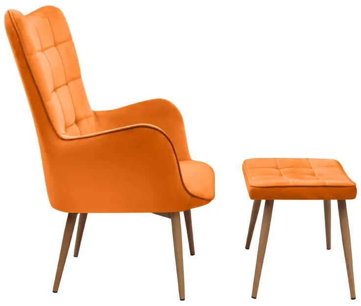 Πολυθρόνα - Μπερζέρα με υποπόδιο Lily Megapap κροκί βελούδο - μεταλλικό πόδι χρώμα φυσικό 70x62x98εκ.