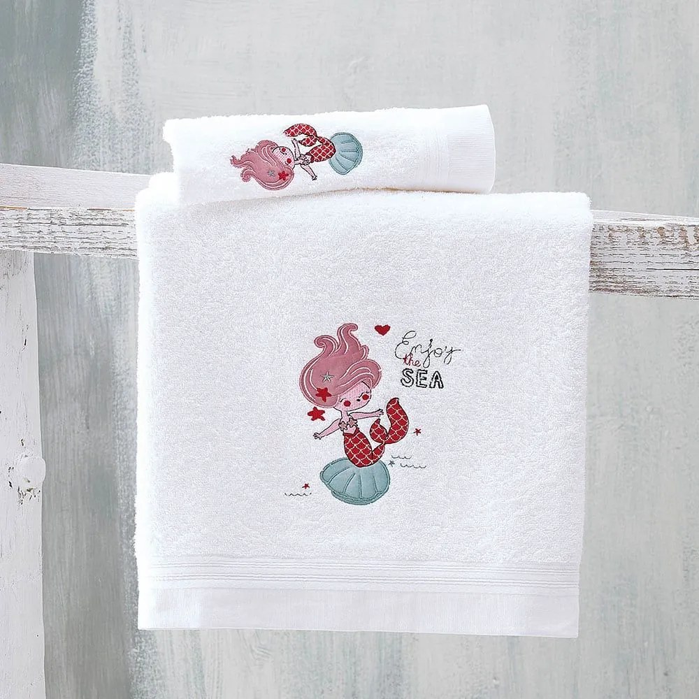 Πετσέτες Παιδικές Σετ 2τμχ Little Mermaid White-Red Ρυθμός Σετ Πετσέτες 100% Cotton