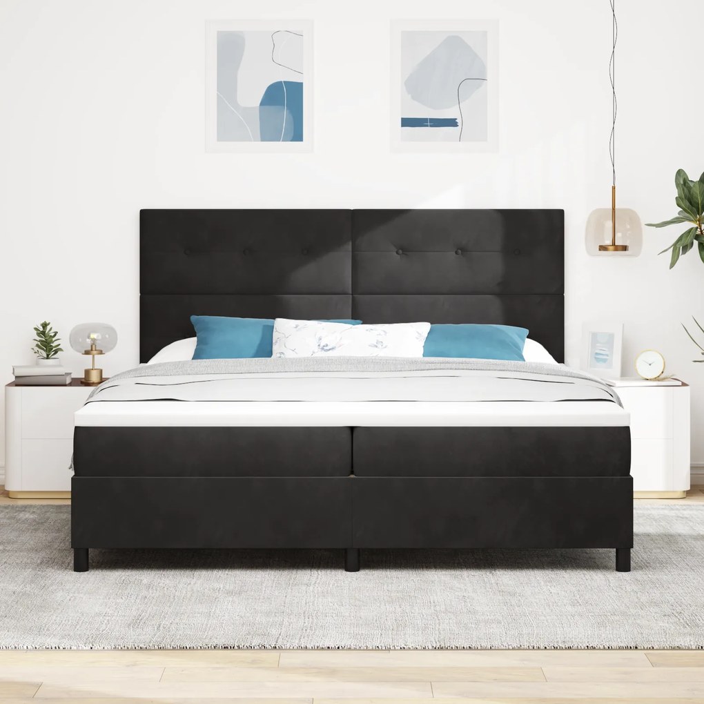vidaXL κρεβάτι Box Spring με στρώμα & LED μαύρο 200x200 cm βελούδινο