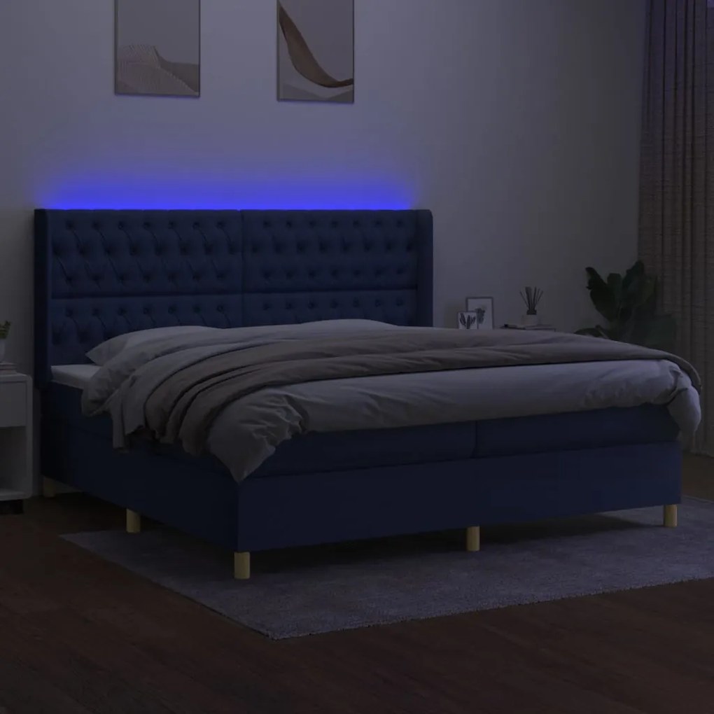 vidaXL Κρεβάτι Boxspring με Στρώμα &amp; LED Μπλε 200x200 εκ. Υφασμάτινο