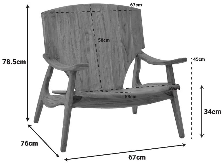 Πολυθρόνα Brazin καρυδί teak ξύλο 72x71x77εκ 72x71x77 εκ.