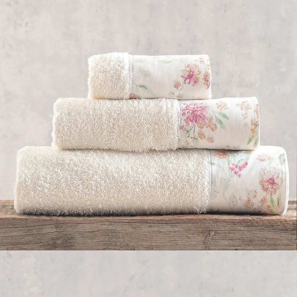 Πετσέτες Sorin Σε Κουτί (Σετ 3τμχ) Ecru-Pink Ρυθμός Towels Set 70x140cm 100% Πενιέ Βαμβάκι