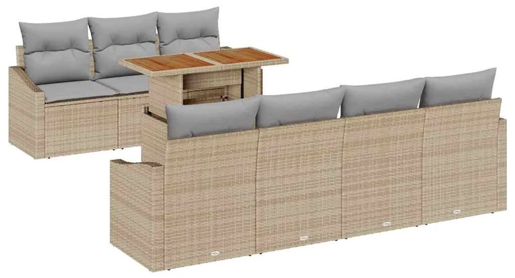 vidaXL Σετ Καναπέ Κήπου με αποθήκευση 8 pcs Μπεζ Πολυ ράταν