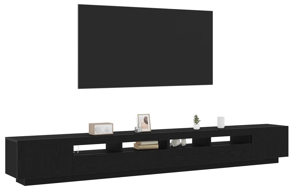 vidaXL Ντουλάπι τηλεόρασης με LED φώτα Μαύρο Δρυς 300x35x40 εκ. Κατασκευασμένο από Ξύλο