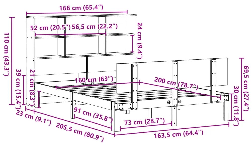 ΚΡΕΒΑΤΙ ΒΙΒΛΙΟΘΗΚΗ ΧΩΡΙΣ ΣΤΡΩΜΑ 160X200 ΕΚ ΜΑΣΙΦ ΞΥΛΟ ΠΕΥΚΟΥ 3322671