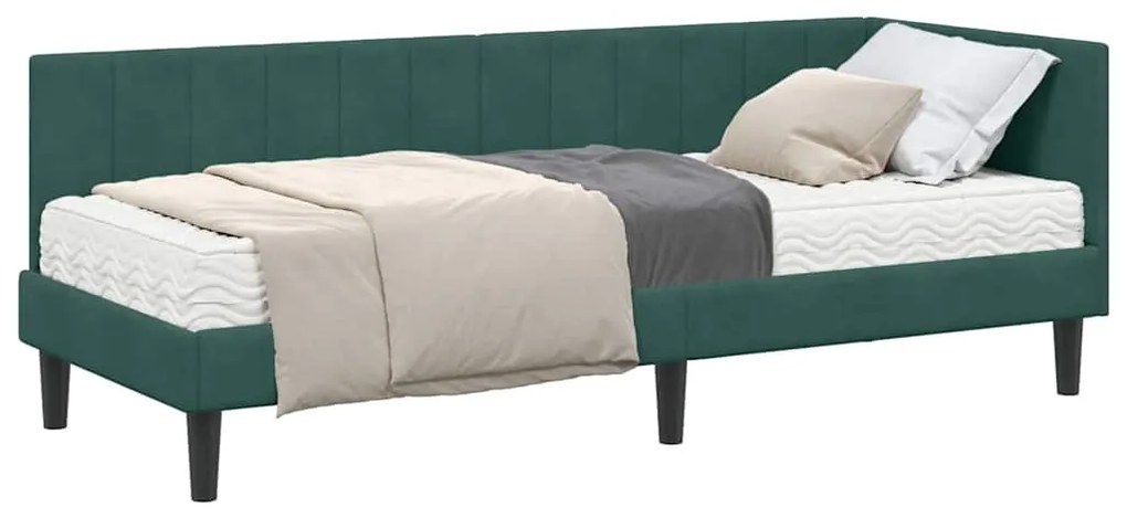 vidaXL Κρεβάτι γωνίας με στρώμα με στρώμα 2 pcs Πράσινο Βελούδο